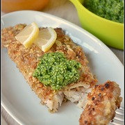 Морской окунь в ореховой панировке с "Песто" из петрушки