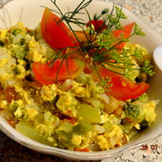 Овощное рагу на молоке с яйцом и рисом (детское меню, мультиварка)