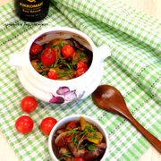 Куриные сердечки с шампиньонами, томленные в соевом соусе