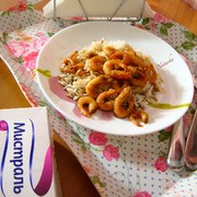 Рис Басмати с имбирными креветками.