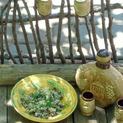 Рисовый теплый салат с грибами