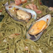 Паста с мидиями и беконом 