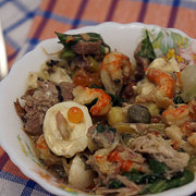 Салат оливье с перепелами и телячьим языком