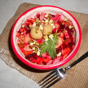 Винегрет с пророщенным машем и маринованными шампиньонами