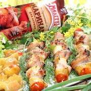 Шашлык из курочки с печеными яблоками 