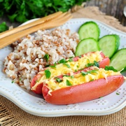 Запеченные сосиски с гречкой и рисом