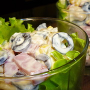 Салат с ветчиной "Пятерка" - очень быстро готовится!!!