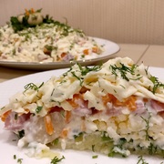 Салат на Новый Год! С ветчиной, грибами, сыром, зеленым луком