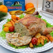 Курица, фаршированная блинами