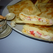 Блины ,,с сыром и крабовыми палочками,,