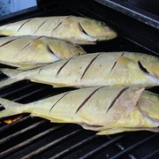 Фото приготовления рецепта: Рыба на гриле с рисом и горчичным соусом ! ! !