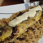 Фото приготовления рецепта: Рыба на гриле с рисом и горчичным соусом ! ! !